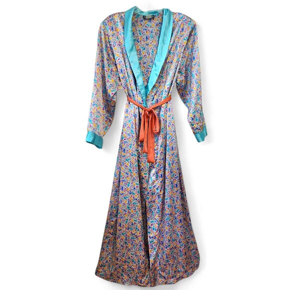 Vintage Satin Robe Funky Abstract Pattern 80s 90s Retro Themed Lightweight XL 1X - Picture 1 of 9